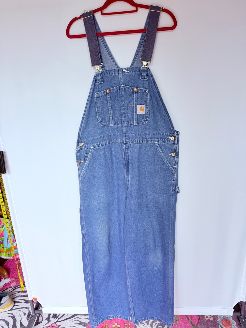 Vintage Carhartt Denim Bib Overalls 40x30 USA Made Distressed Workwear XL